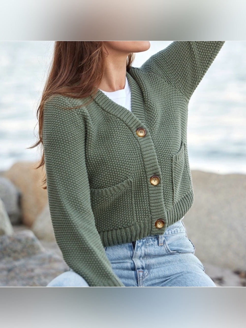 Alice Walk Cotton Cardigan Sweater in Green Size Small